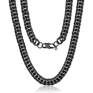 Men's 12mm Black Miami 14K Gold Plated Stainless Steel Cuban Chain Necklaces